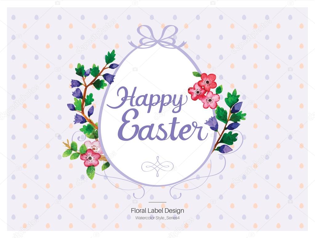 'Happy Easter' Floral label design - Watercolor style. Vector illustration.