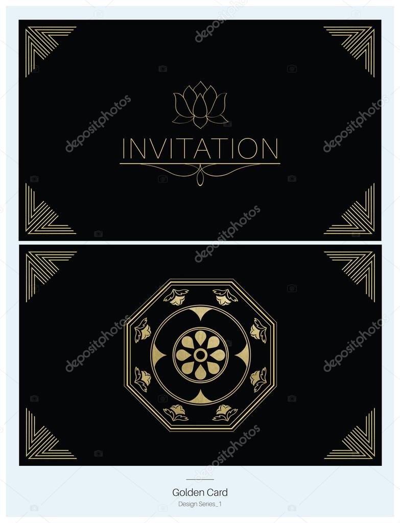 Golden card - Oriental style. Invitation & Greeting card. Vector illustration.