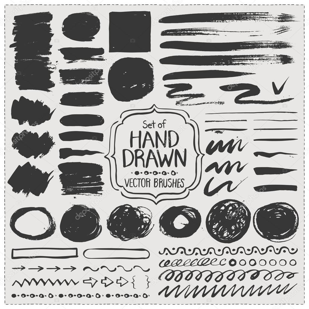 Set of hand drawn vector brushes. Grunge brush strokes.
