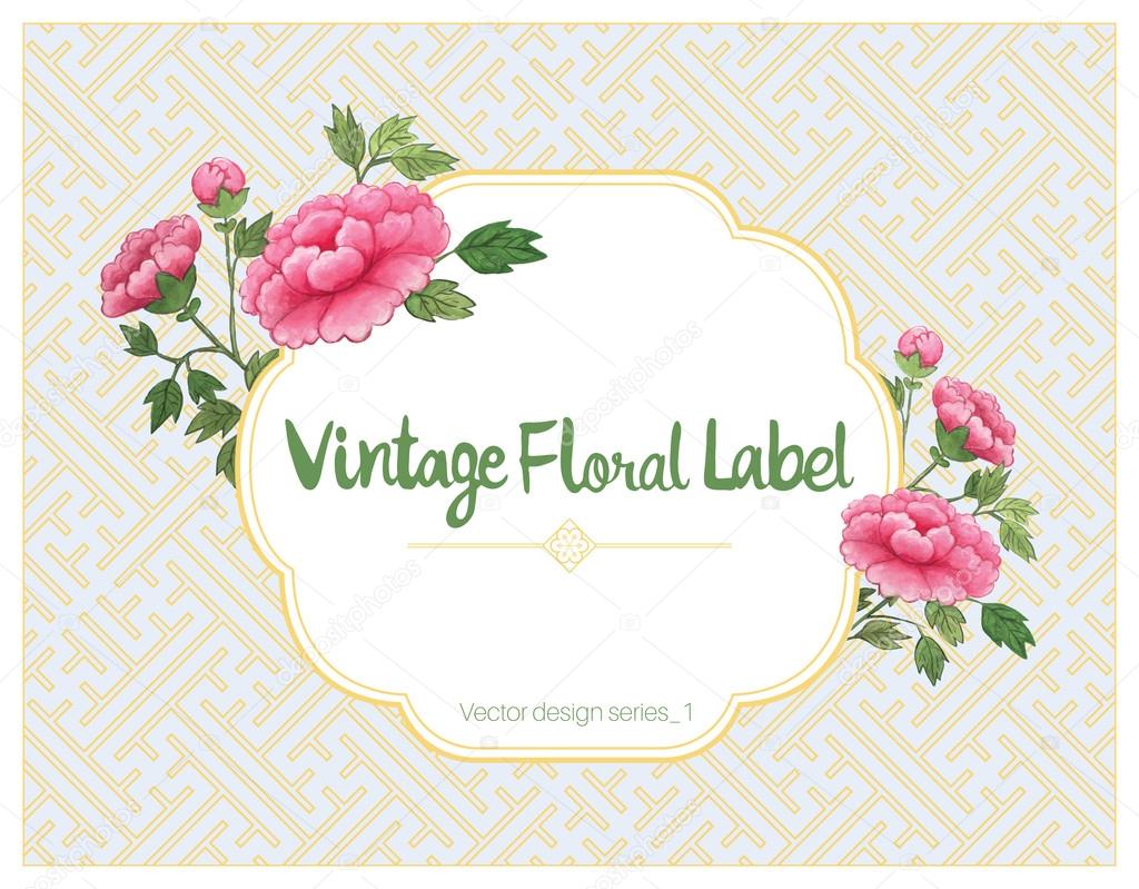 Vintage floral label design - Watercolor Flowers. Vector illustration.
