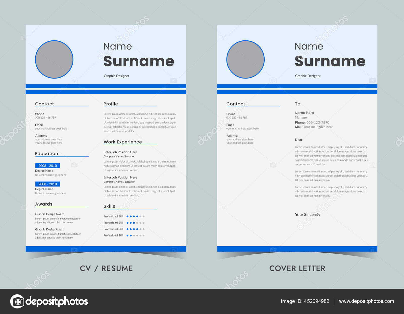 Cv Cv - Depositphotos 452094982 Stock Illustration Resume Template Professional Resume Cover 
