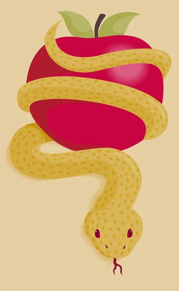 Tentación de la serpiente de manzana — Vector de stock