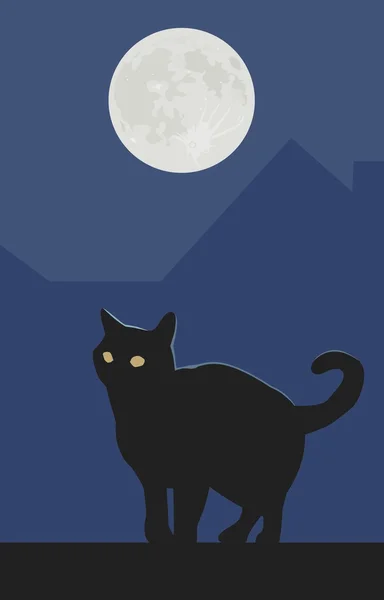 Gato negro y luna llena — Archivo Imágenes Vectoriales