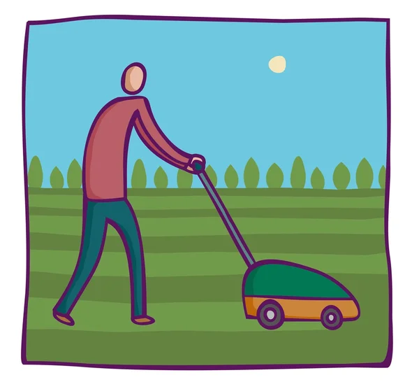 Man mowing a lawn. — Stock Vector