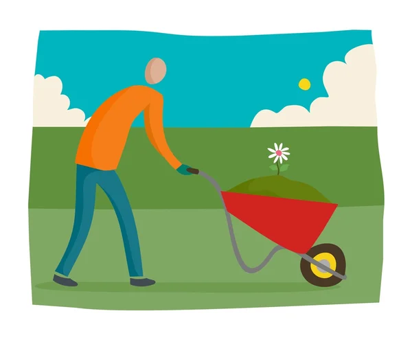 Man pushing a wheelbarrow — Stock Vector