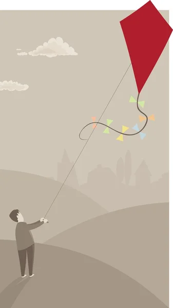 男孩和风筝 — 图库矢量图片