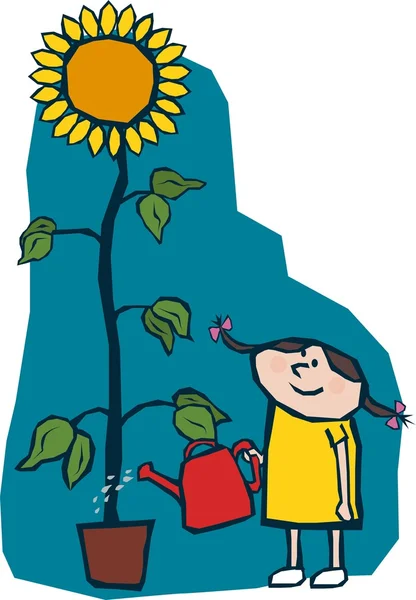 Kleines Mädchen mit Sonnenblume — Stockvektor
