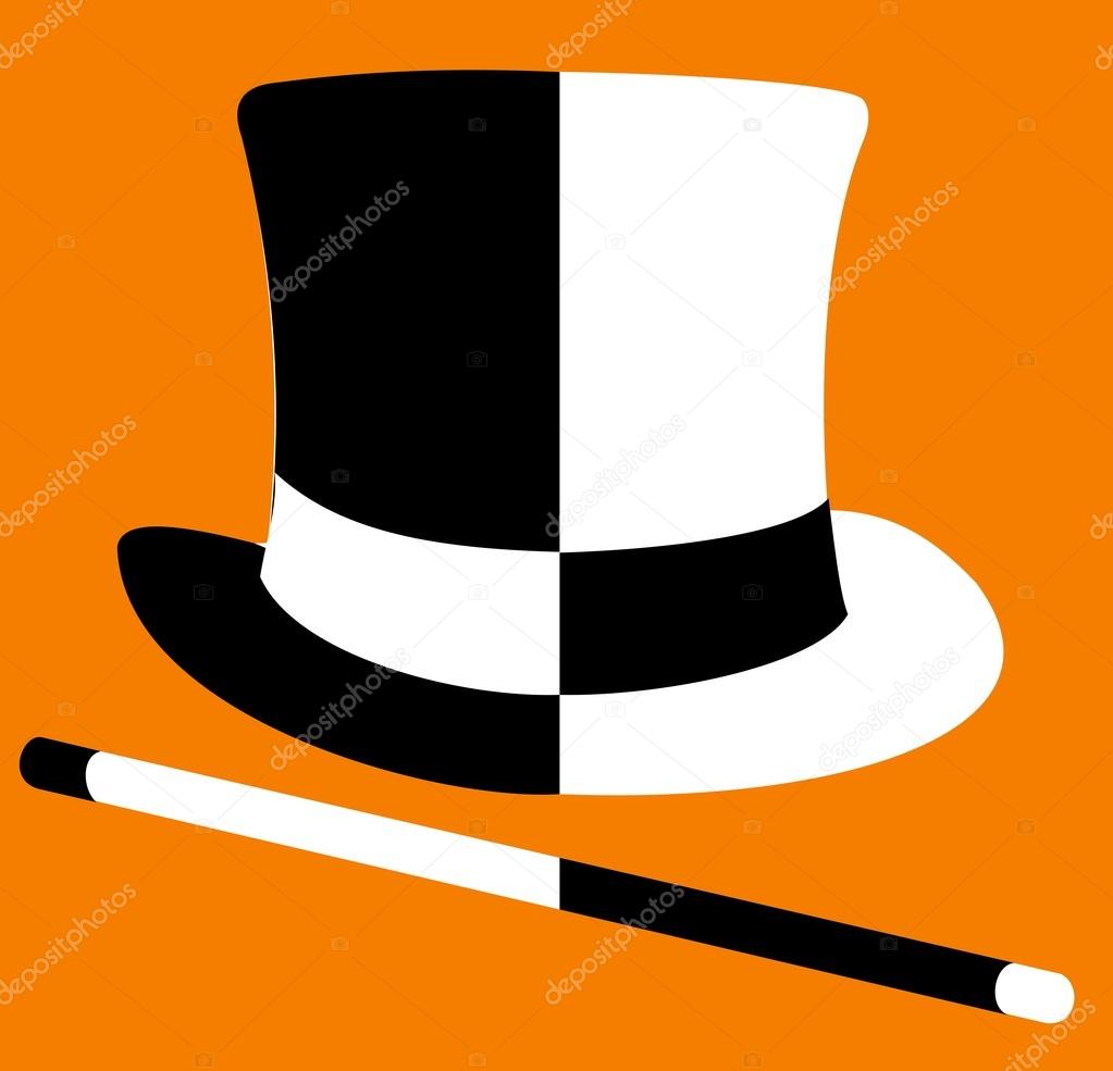 A logo style image of a top hat and cane.