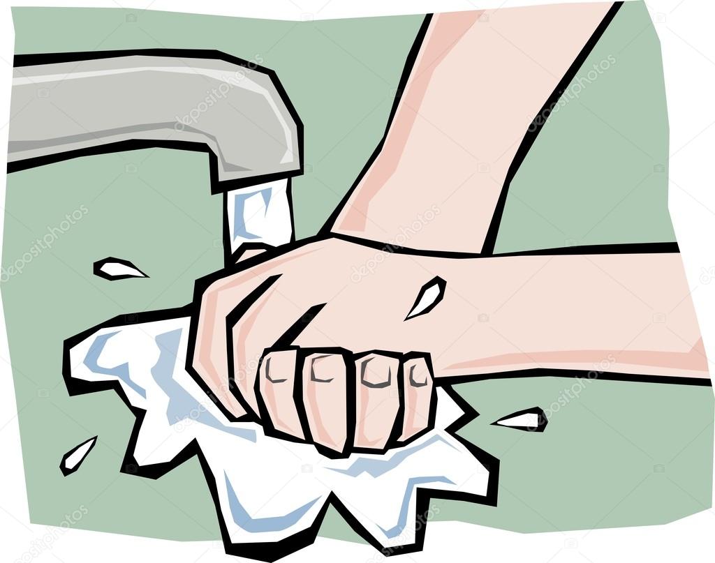 Una imagen de dibujos animados de lavarse las manos bajo un grifo . 