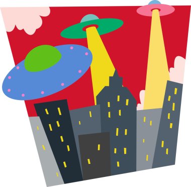Saucers attack city clipart