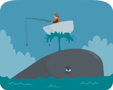 Bir balinanın üzerinde tekne