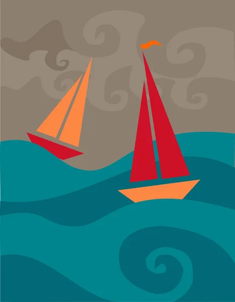 Barche a vela tempestose — Vettoriale Stock