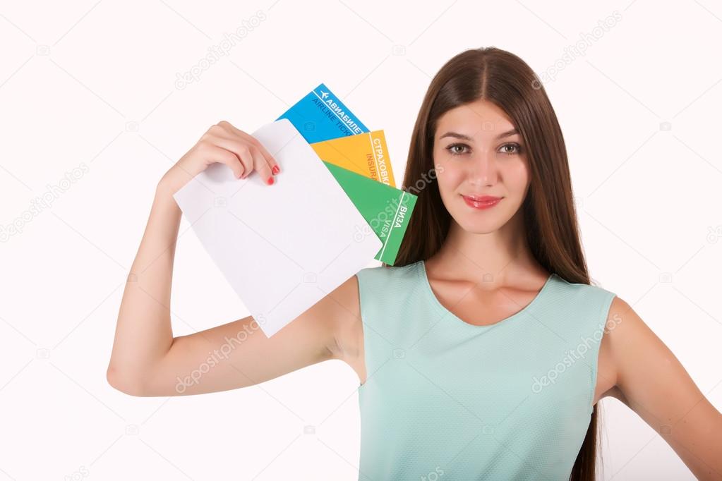 The girl with the documents for travel