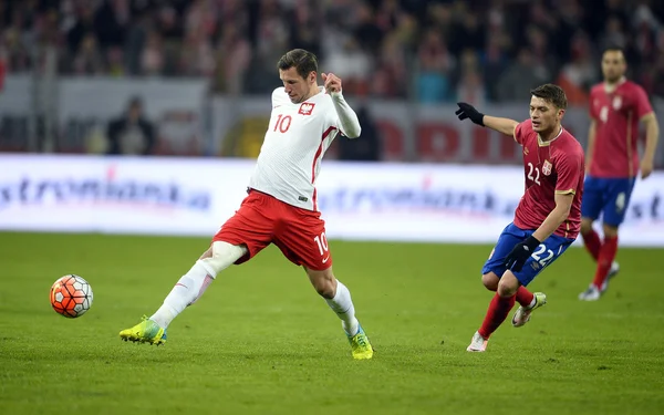 Ramah pertandingan sepak bola Polandia Serbia — Stok Foto