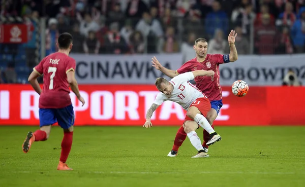 Amistoso partido de fútbol Polonia - Serbia — Foto de Stock