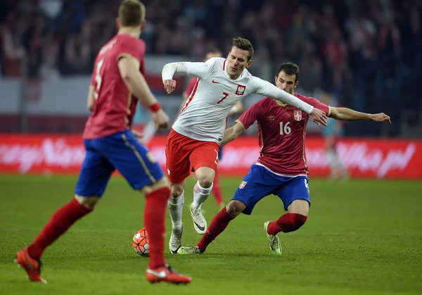 Amistoso partido de fútbol Polonia - Serbia —  Fotos de Stock