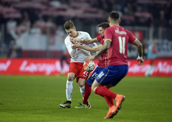 Amistoso partido de fútbol Polonia - Serbia —  Fotos de Stock