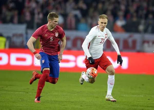 Amistoso partido de fútbol Polonia - Serbia — Foto de Stock