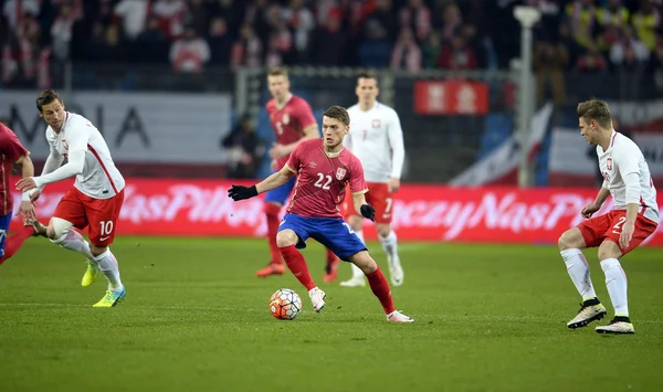 Amistoso partido de fútbol Polonia - Serbia — Foto de Stock