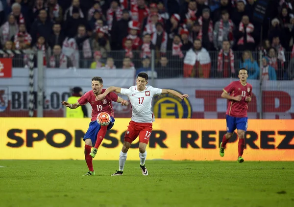 Amistoso partido de fútbol Polonia - Serbia — Foto de Stock