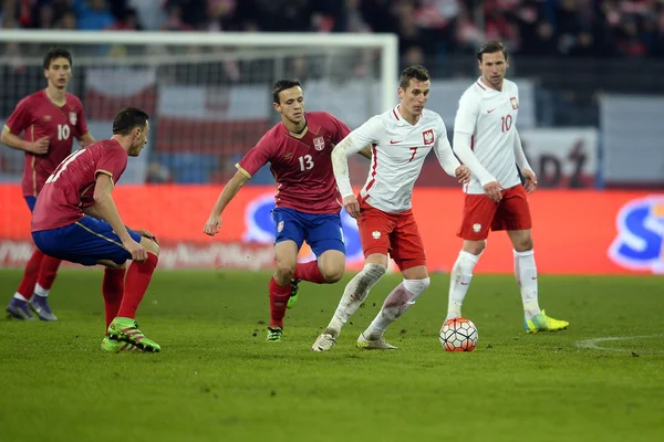 Amistoso partido de fútbol Polonia - Serbia — Foto de Stock