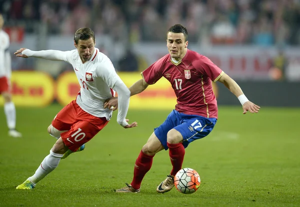 Amistoso partido de fútbol Polonia - Serbia — Foto de Stock