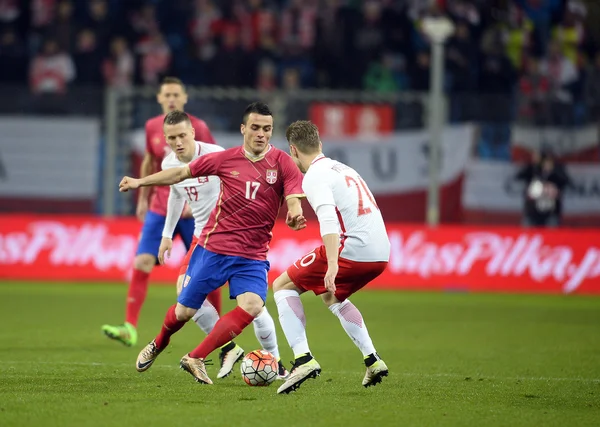 Amistoso partido de fútbol Polonia - Serbia — Foto de Stock