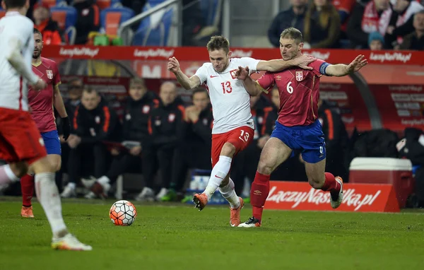 Amistoso partido de fútbol Polonia - Serbia — Foto de Stock