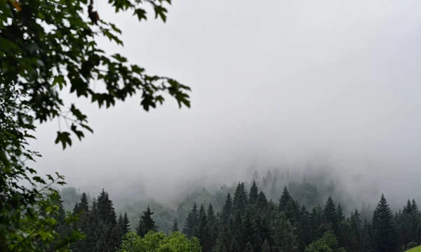 Nuages Sur Les Collines Village Ochotnica Gorna Pendant Journée Brumeuse — Photo