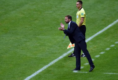 WARsaw, POLAND - 08 Eylül 2021: Dünya Kupası 2022 Katar eleme derecesi Polonya - İngiltere, Gareth Southgate teknik direktörü (İngiltere) 