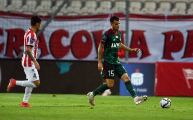 CRACOV, POLAND - AĞUSTOS 01, 2021: Polonya Futbol Ligi oyunu Krakovia Krakow - Slask Wroclaw, Mark Tamas (Slask Wroclaw) 
