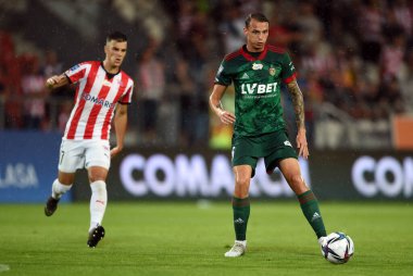 CRACOV, POLAND - HAZİRAN 01, 2021: Polonya Futbol Ligi maçı Krakovia Krakow - Slask Wroclaw, Rafal Makowski (Slask Wroclaw) 