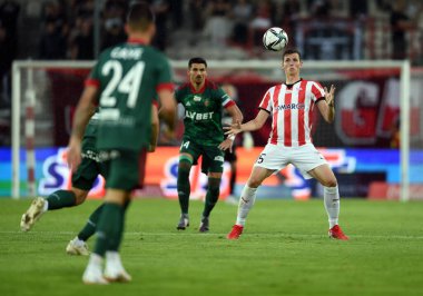 CRACOV, POLAND - AUGust 01, 2021: Polonya Futbol Ligi oyunu Krakovia Krakow - Slask Wroclaw, Filip Balaj (Krakovia)) 