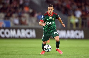 CRACOV, POLAND - AĞUSTOS 01, 2021: Polonya Futbol Ligi maçı Krakovia Krakow - Slask Wroclaw, Robert Pich (Slask Wroclaw) 