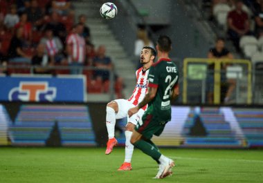 CRACOV, POLAND - AUGust 01, 2021: Polonya Futbol Ligi oyunu Krakovia Krakow - Slask Wroclaw, Sergiu Hanca (Krakovia) 