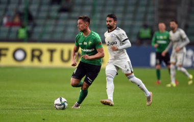 WARsaw, POLAND - 19 Eylül 2021: Polonya Futbol Ligi oyunu Legia Warszawa - Gornik Leczna, Maciej Orlowski (Gornik Leczna) 