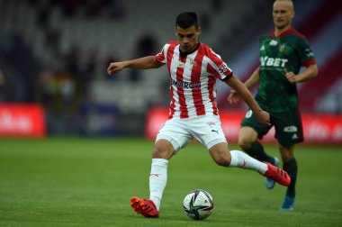 CRACOV, POLAND - AUGust 01, 2021: Polonya Futbol Ligi oyunu Krakovia Krakow - Slask Wroclaw, Florian Loshaj (Krakovia) 