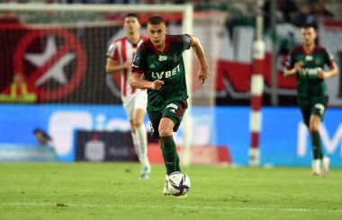 CRACOV, POLAND - AUGust 01, 2021: Polonya Futbol Ligi oyunu Krakovia Krakow - Slask Wroclaw, Szymon Lewkot (Slask Wroclaw) 