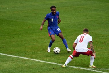WARsaw, POLAND - 08 Eylül 2021: Dünya Kupası 2022 Katar elemeleri Polonya - İngiltere, Raheem Sterling (İngiltere) 