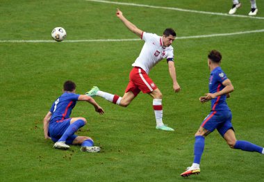 WARsaw, POLAND - 08 Eylül 2021: Dünya Kupası 2022 Katar eleme derecesi Polonya - İngiltere, Robert Lewandowski (Polonya) 