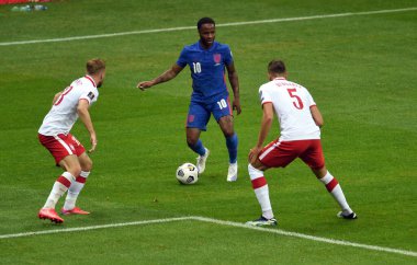 WARsaw, POLAND - 08 Eylül 2021: Dünya Kupası 2022 Katar elemeleri Polonya - İngiltere, Raheem Sterling (İngiltere) 