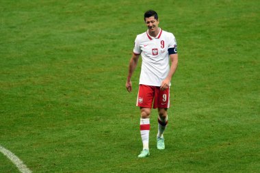 WARsaw, POLAND - 08 Eylül 2021: Dünya Kupası 2022 Katar eleme derecesi Polonya - İngiltere, Robert Lewandowski (Polonya) 