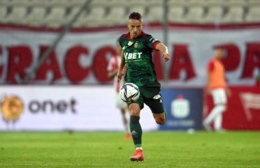 CRACOV, POLAND - AĞUSTOS 01, 2021: Polonya Futbol Ligi maçı Krakovia Krakow - Slask Wroclaw, Robert Pich (Slask Wroclaw) 