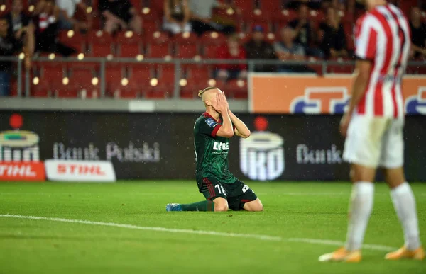 Cracov Polen August 2021 Polnisches Fußballligaspiel Krakau Slask Breslau Bartlomiej Stockbild