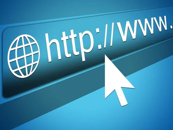 Курсор мыши, указывающий на текст www в адресной строке веб-браузера, указатель стрелки — стоковое фото