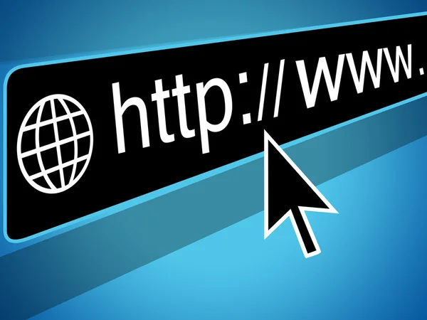 Cursor do mouse apontando para o texto www http na barra de endereços do navegador da Web, Arrow Pointer — Fotografia de Stock