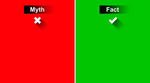 Myth and Fact with Tick marks on Green and Red Background — Stock Photo, Image