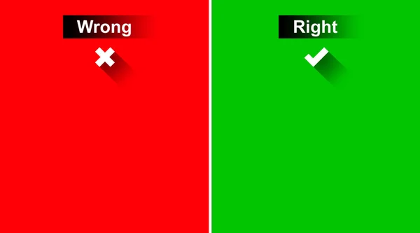 Faux et à droite avec des marques de coche sur fond vert et rouge — Photo