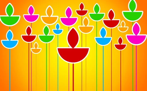 Illustration de diyas colorés sur fond orange — Photo