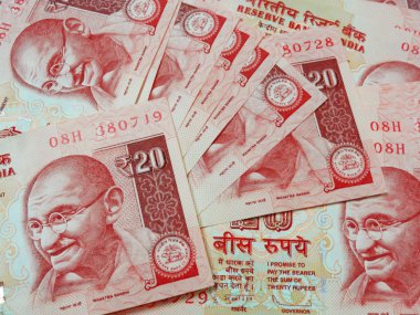 Makro çekim yirmi Rupi Hint banka notları
